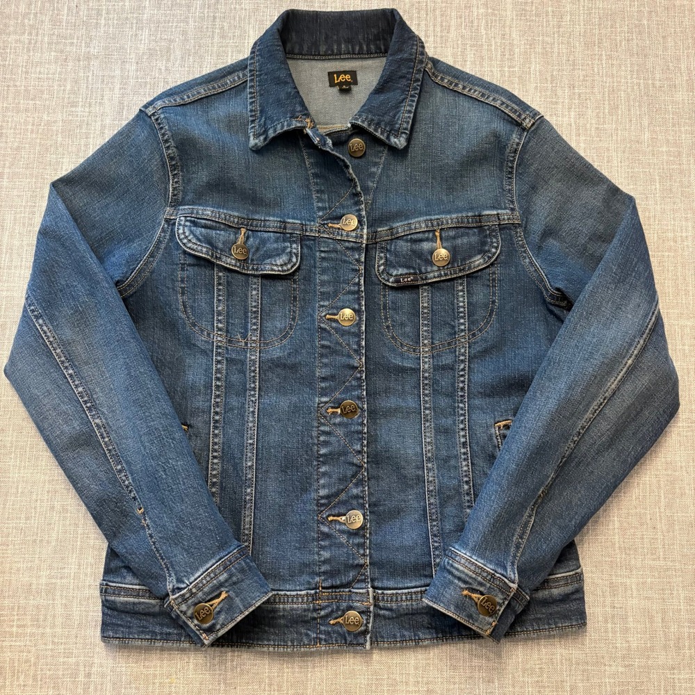 Lee Womens Denim Jacket Medium Wash Stretch Trucker Blue Size S Teacher